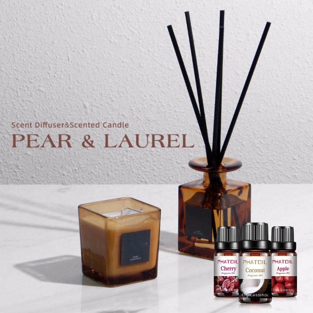 10PCS Fragrance Oil Set, Apple, Mango, Watermelon, Cherry, Coconut Candle Scents for Candle Making, Freshie Scents, Soap Making Supplies, Diffuser Oil Scents