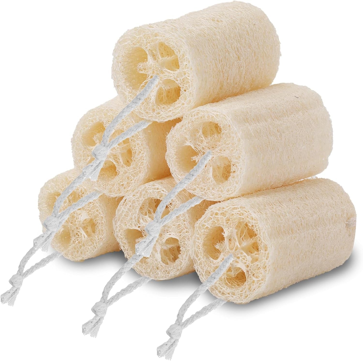 6 Pack Natural Loofah Sponge,Organic Loofah Sponge Organic Luffa Organic Sponge Bath for Shower Scrubbing and Kitchen Cleaning, White