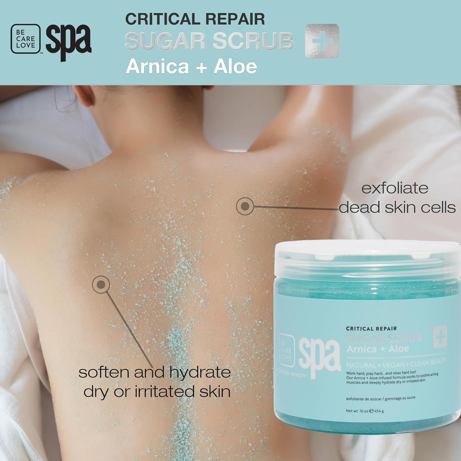Critical Repair Sugar Scrub - Professional Exfoliating Body Scrub for Dry Rough Skin & Calluses with Arnica & Aloe- Self Care for Women and Men, Made in USA, 16 Oz