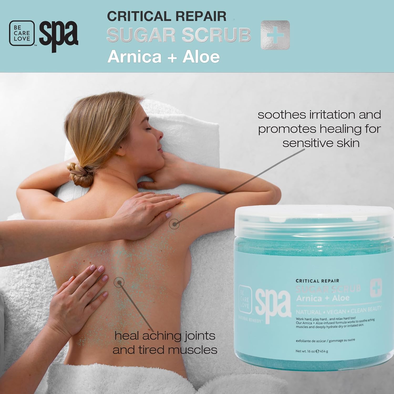 Critical Repair Sugar Scrub - Professional Exfoliating Body Scrub for Dry Rough Skin & Calluses with Arnica & Aloe- Self Care for Women and Men, Made in USA, 16 Oz