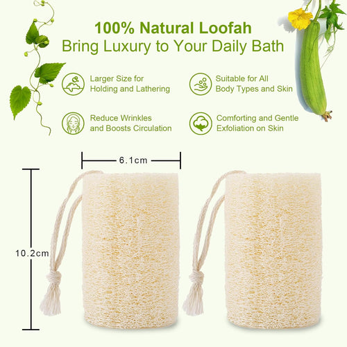 6 Pack Natural Loofah Sponge,Organic Loofah Sponge Organic Luffa Organic Sponge Bath for Shower Scrubbing and Kitchen Cleaning, White