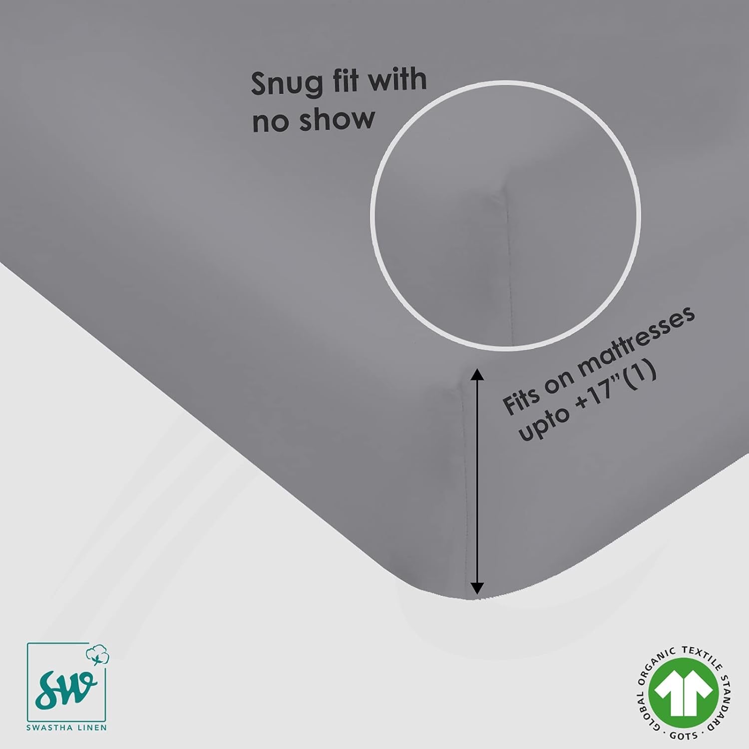 King Fitted Bed Sheets, Pillow Cover Set 100% Organic Cotton 300 TC Fits Mattress Upto 17 Inches Pocket Hotel Quality Luxury Soft Bedding Sheets, Pillowcases 4 PC Sateen Weave Lt Grey