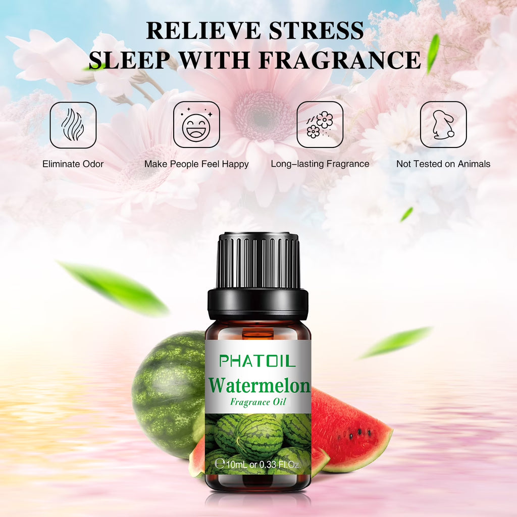 10PCS Fragrance Oil Set, Apple, Mango, Watermelon, Cherry, Coconut Candle Scents for Candle Making, Freshie Scents, Soap Making Supplies, Diffuser Oil Scents